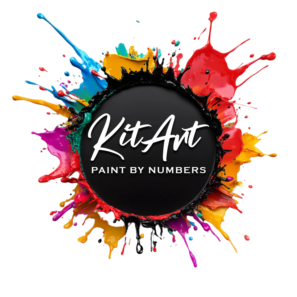 KitArt Paint by Numbers logo with colorful splashes on a white background