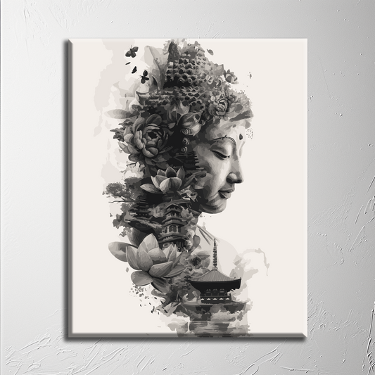 Buddha in greys. Paint by numbers kit. Premium quality KitArt