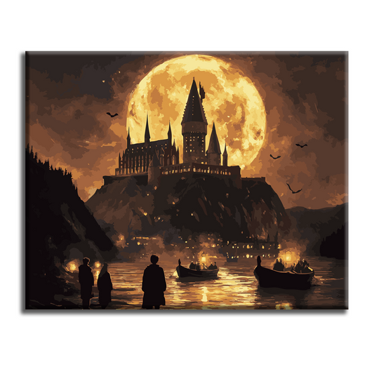 Hogwarts & moon. Paint by numbers kit. Premium quality KitArt