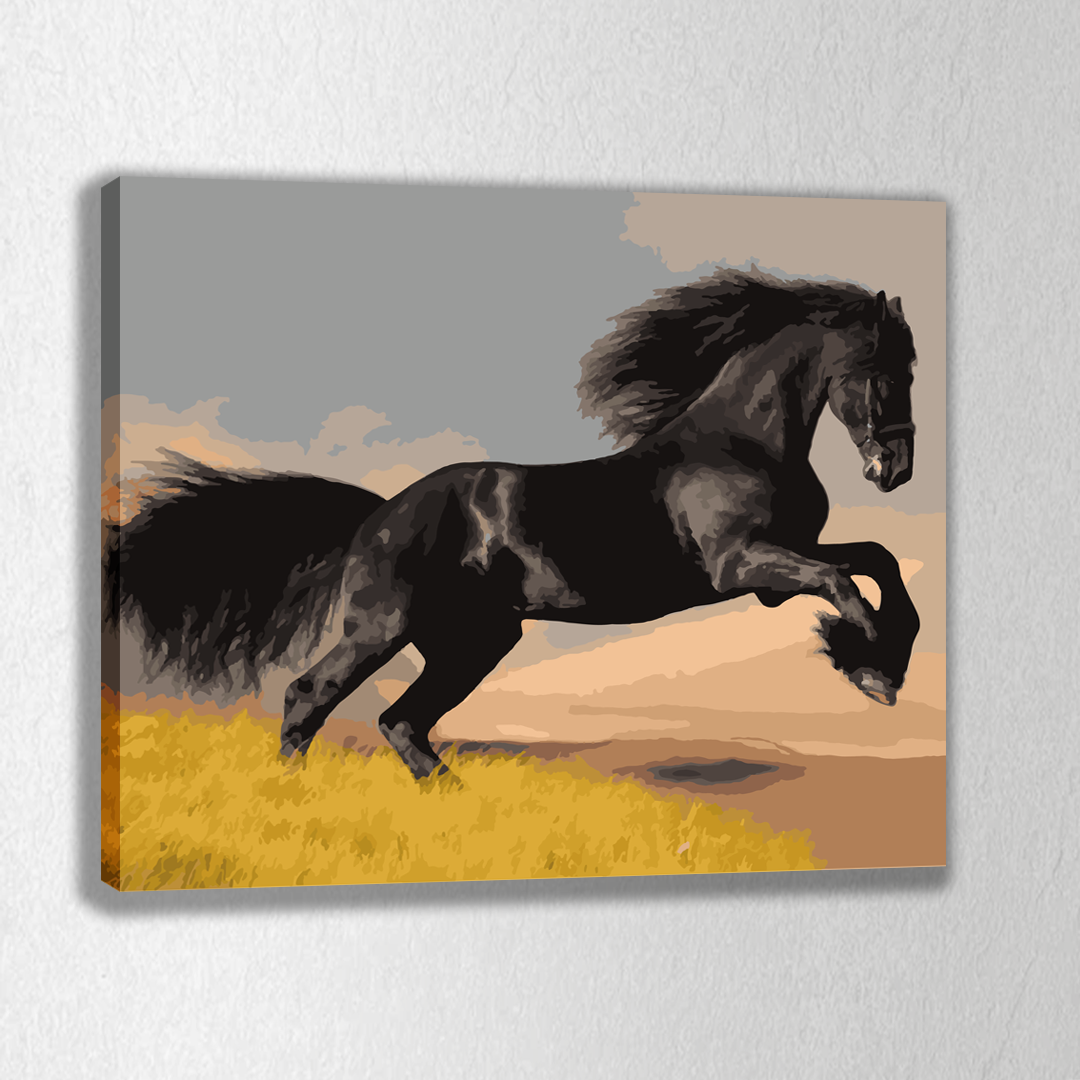 Black Horse. Paint by numbers kit. Premium quality KitArt