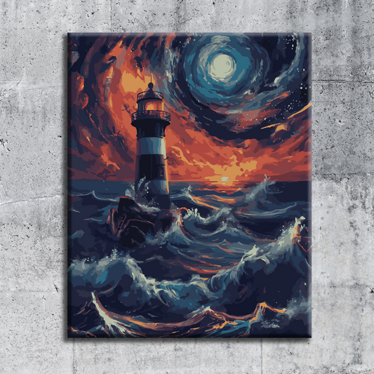 Night Lighthouse. Paint by numbers kit. Premium quality KitArt