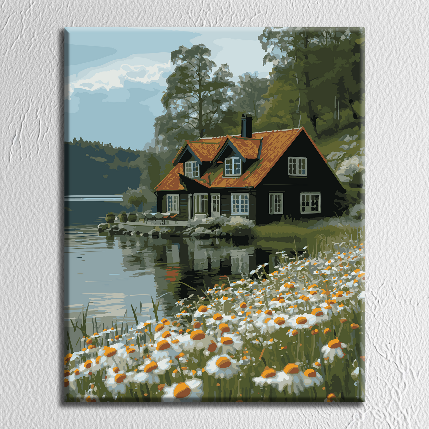 Cabin Among Daisies. Paint by numbers kit. Premium quality KitArt