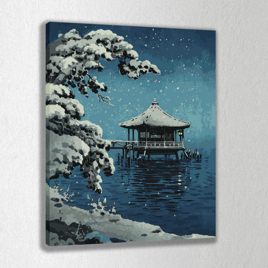 Snow on the Ukimido. Paint by numbers kit. Premium quality KitArt